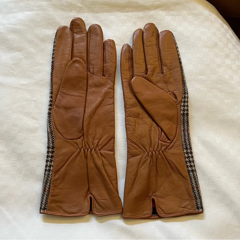 Merona Tan Leather Gloves with Houndstooth Accent